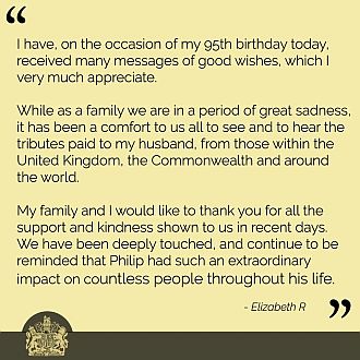Message of thanks from Queen Elizabeth