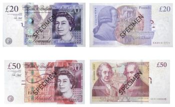 old £20 and £50 specimen banknotes