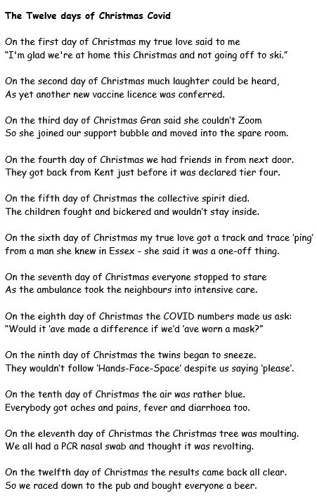 Poem: Twelve days of Christmas COVID